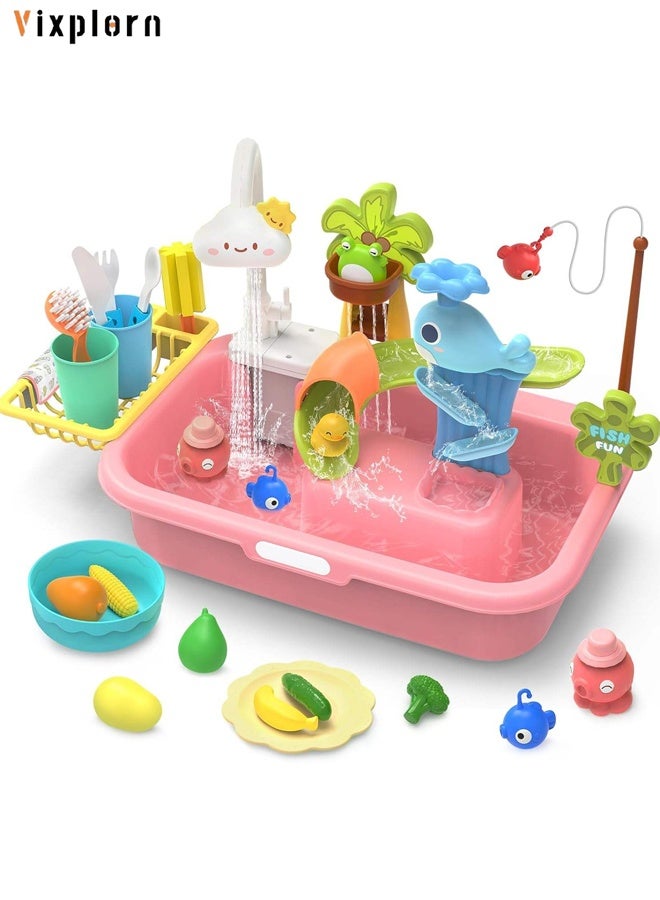 Vixplorn Electric Dishwasher Toy Set Dishwasher Toy Realistic Kitchen Toy Fishing Toy Vegetable Washing Sink Water Play Toy - Image 1