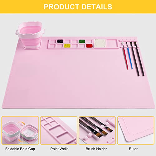 NancyL Silicone Painting Mat, Art Mat with Cup, Craft Paint Brush Cleaner Tool, Artist for Kids Gift Clay DIY Creations, Gift Packaged (Pink) - Image 3