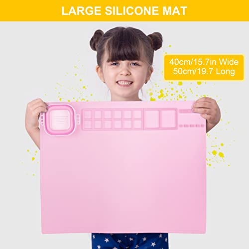 NancyL Silicone Painting Mat, Art Mat with Cup, Craft Paint Brush Cleaner Tool, Artist for Kids Gift Clay DIY Creations, Gift Packaged (Pink) - Image 2