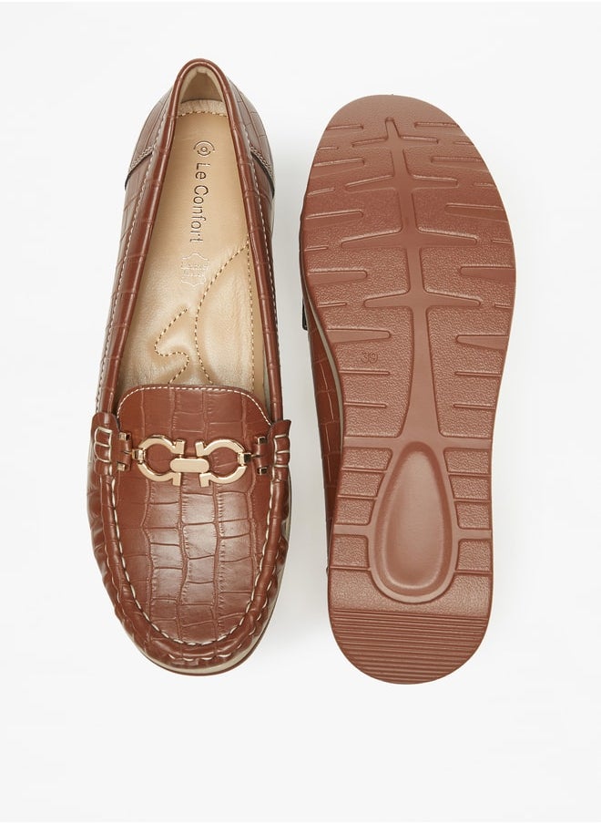 Le Confort Women Textured Slip-On Loafers With Metal Accent Detail  - Image 4