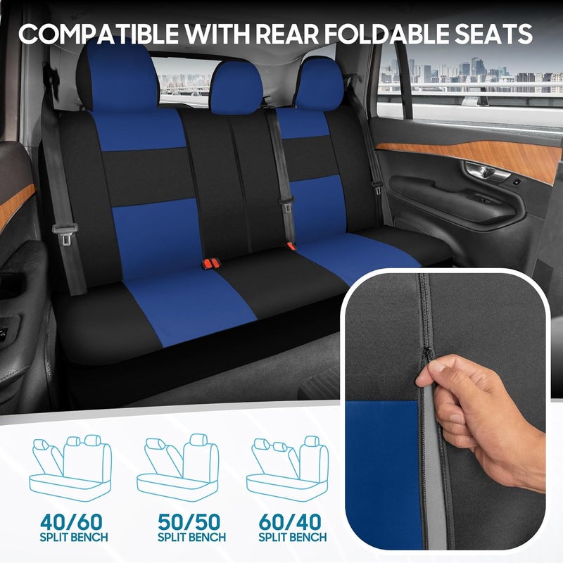 BDK PolyPro Car Seat Covers Full Set in Blue on Black – Front and Rear Split Bench Seat Covers, Easy to Install, Car Accessories for Auto Trucks Van SUV - Image 4
