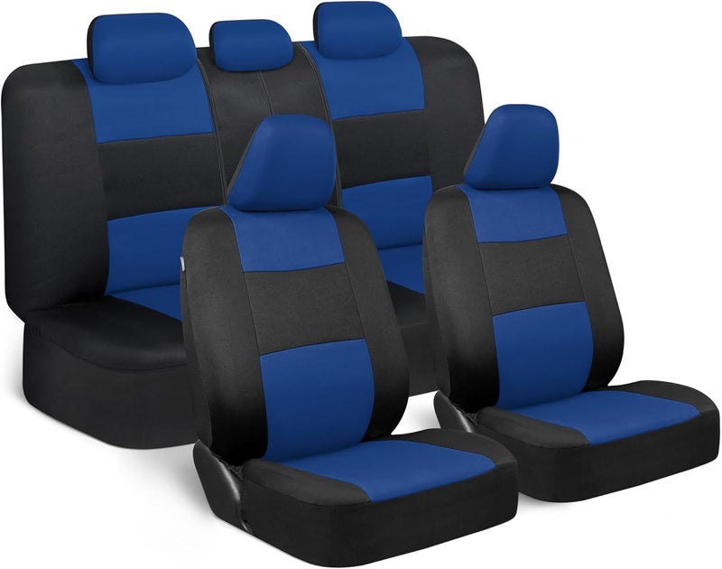 BDK PolyPro Car Seat Covers Full Set in Blue on Black – Front and Rear Split Bench Seat Covers, Easy to Install, Car Accessories for Auto Trucks Van SUV - Image 1