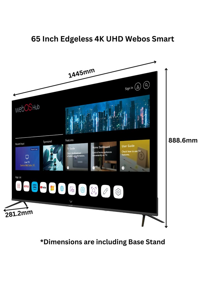 فيديوكون تلفزيون 65 بوصة بدقة 4K UHD مدعوم من LG WebOS Edgeless مع جهاز التحكم عن بعد السحري Dolby Audio وحامل الحائط في الصندوق E65ELWO1100 - Image 3
