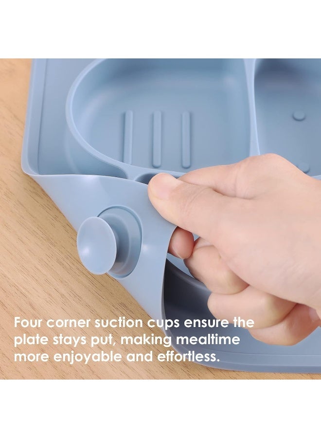 ROCCED [Upgraded] Suction Plates for Baby placemat Spoon Fork Set for Toddlers, Silicone Baby Plates with Suction Baby Dishes for Kids Plates-Dusty blue - Image 2