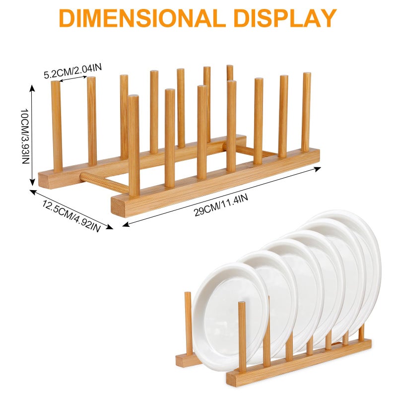 SAMEBUTECO Bamboo Wooden Dish Racks Plate Stand Holder Vertical Drainer Kitchen Cabinet Organizer for Dish, Pots, Lids, Bowls, Cups, and Cutting Boards and Books(2 Packs) - Image 2