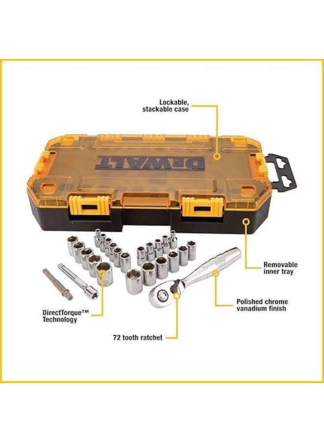 DEWALT Drive Socket Set Sae Metric 1 4 Inch Drive 25 Piece Dwmt73805 - Image 2
