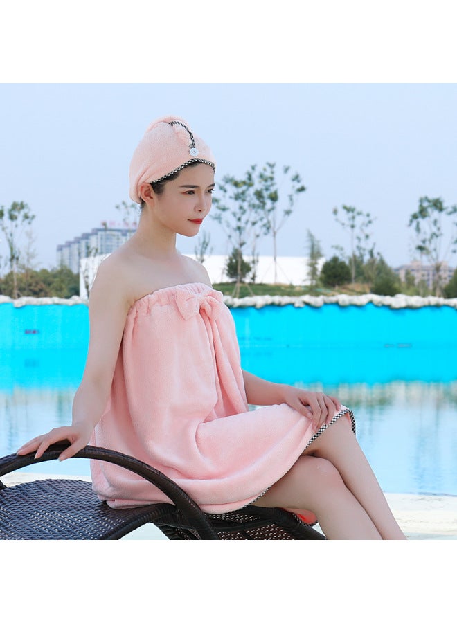 Coral Fleece Bath Skirt Tube Top Wearable Bath Towel Adult Absorbent Quick-drying Bath Skirt Hair Drying Cap Suit