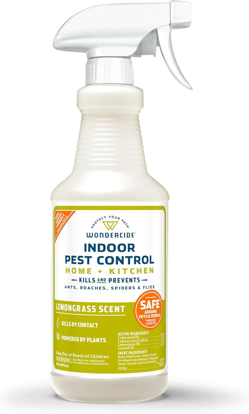 wondercide - Indoor Pest Control Spray for Home and Kitchen - Ant, Roach, Spider, Fly, Flea, Bug Killer and Insect Repellent - with Natural Essential Oils - Pet and Family Safe — Lemongrass 16 oz - Image 1