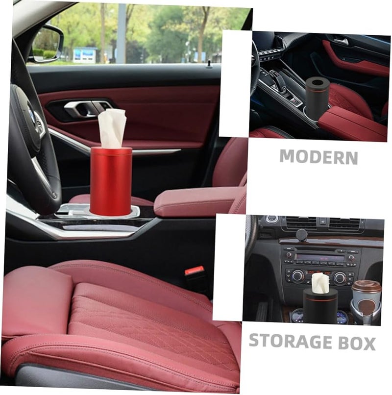 قطعتان حامل علبة مناديل سوداء مستديرة للسيارة تصميم مدمج لسهولة الوصول في السيارة والمكتب والسفر - Image 5