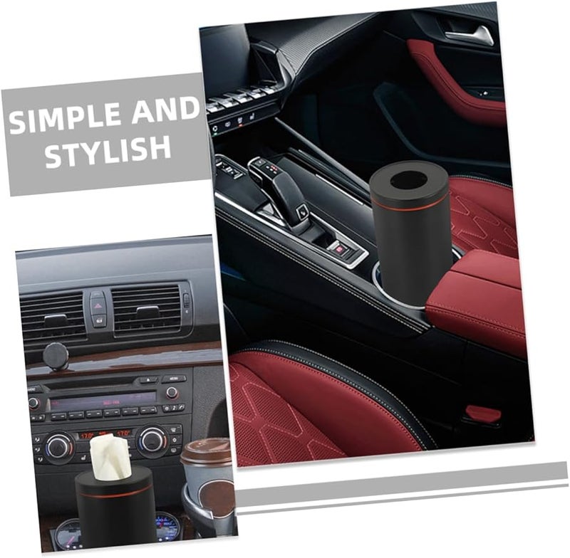 قطعتان حامل علبة مناديل سوداء مستديرة للسيارة تصميم مدمج لسهولة الوصول في السيارة والمكتب والسفر - Image 3