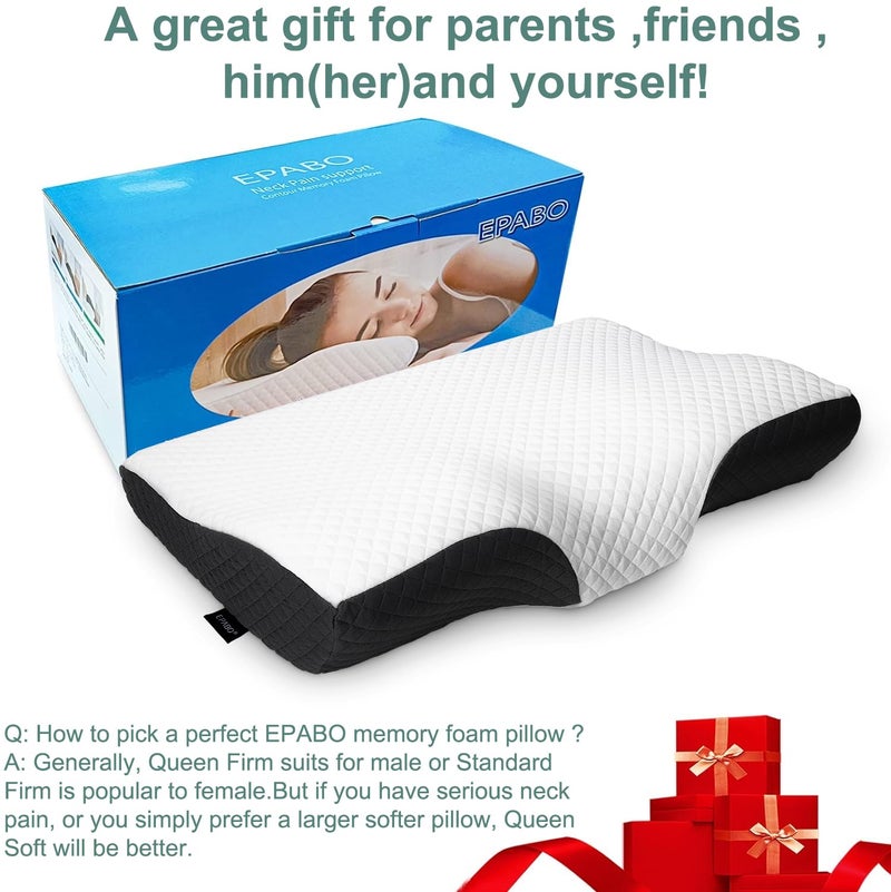 EPABO Contour Memory Foam Pillow Orthopedic Sleeping Pillows, Ergonomic Cervical Pillow for Neck Pain - for Side Sleepers, Back and Stomach Sleepers, Free Pillowcase Included (Firm & Queen) - Image 4