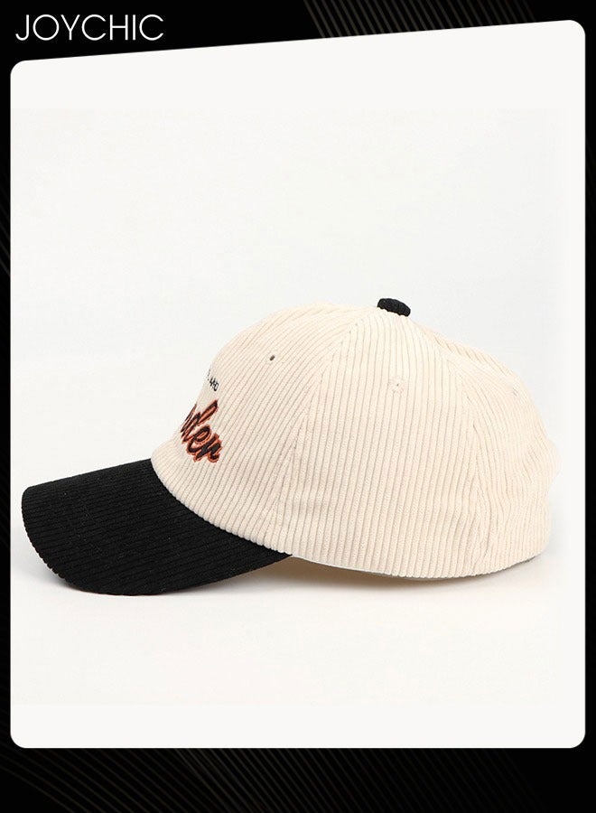 Joychic قبعة بيسبول دافئة للنساء والرجال بأسلوب جديد لخريف وشتاء  مع تطريز حروف وتصميم مدمج، النسخة الكورية، قبعة عصرية متعددة الاستخدامات وقابلة للتعديل باللون الأسود + البيج - Image 3