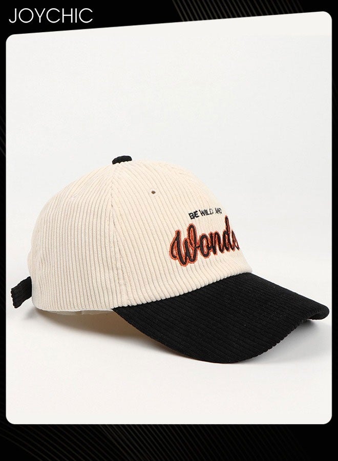 Joychic قبعة بيسبول دافئة للنساء والرجال بأسلوب جديد لخريف وشتاء  مع تطريز حروف وتصميم مدمج، النسخة الكورية، قبعة عصرية متعددة الاستخدامات وقابلة للتعديل باللون الأسود + البيج - Image 4