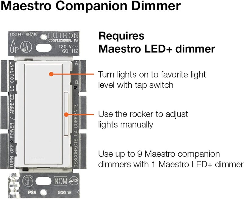 Lutron MA-R-BL Maestro Multi-Location Companion Dimmer Switch - Black - Image 4