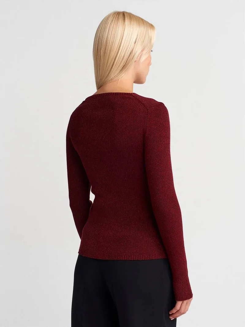 ديلفين Dilvin Women's Slim Fit V-Neck Ribbed Sweater