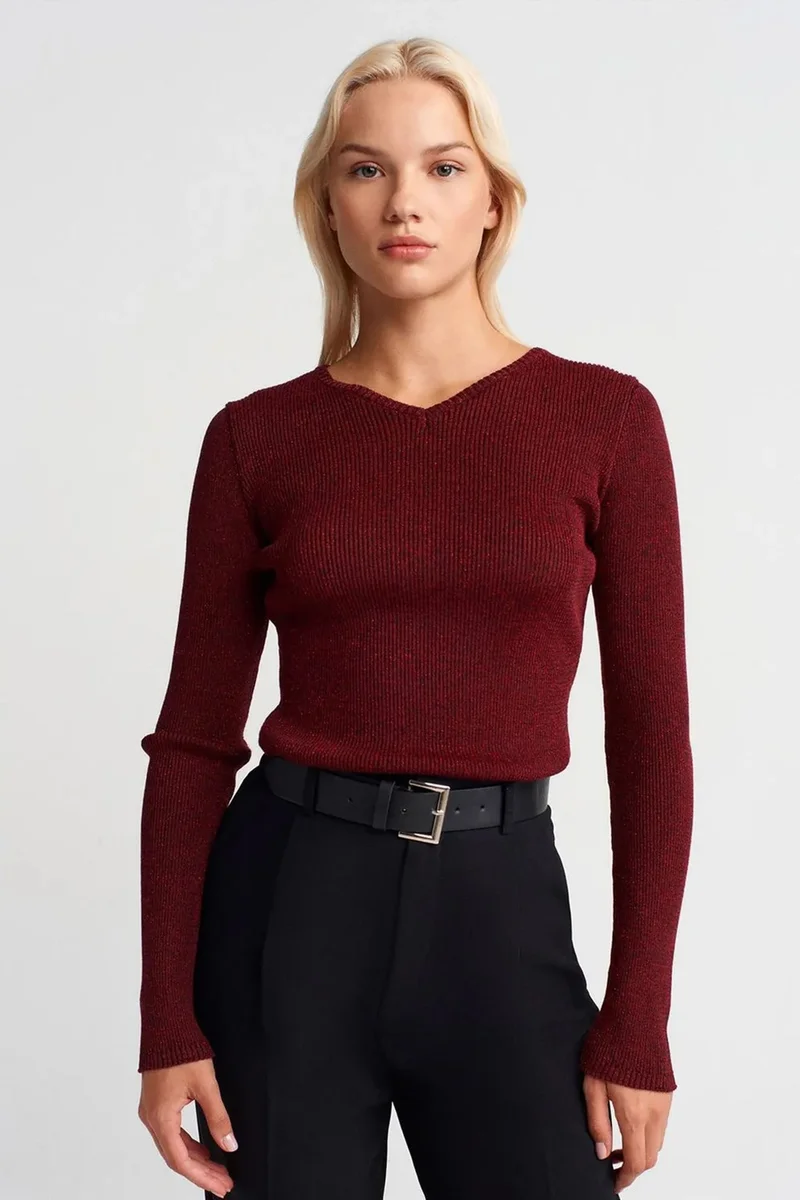 DILVIN Women's Slim Fit V-Neck Ribbed Sweater