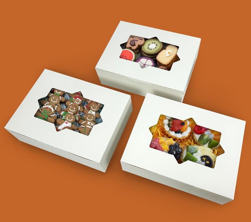 WEI LONG 20pcs White Cookie Boxes Pastry Boxes 8x6x2.5 Inches Bakery Treat Boxes for Chocolate Covered Strawberries,Dessert,Cupcakes,Muffins,Donuts(style D) - Image 3