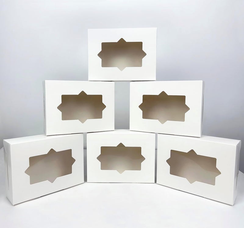 WEI LONG 20pcs White Cookie Boxes Pastry Boxes 8x6x2.5 Inches Bakery Treat Boxes for Chocolate Covered Strawberries,Dessert,Cupcakes,Muffins,Donuts(style D) - Image 2