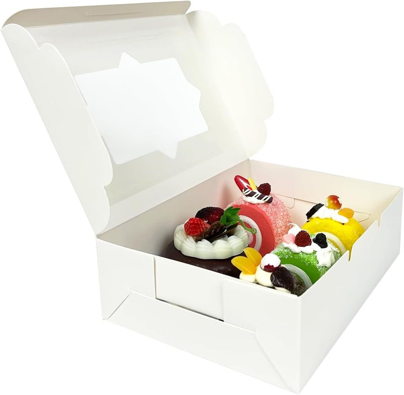 WEI LONG 20pcs White Cookie Boxes Pastry Boxes 8x6x2.5 Inches Bakery Treat Boxes for Chocolate Covered Strawberries,Dessert,Cupcakes,Muffins,Donuts(style D) - Image 5
