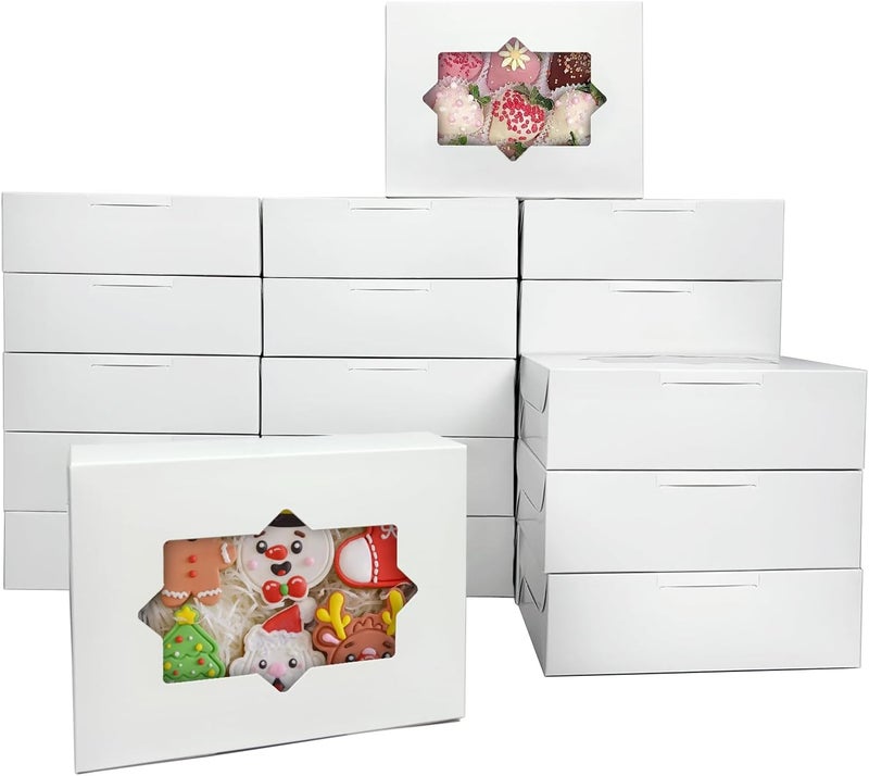 WEI LONG 20pcs White Cookie Boxes Pastry Boxes 8x6x2.5 Inches Bakery Treat Boxes for Chocolate Covered Strawberries,Dessert,Cupcakes,Muffins,Donuts(style D) - Image 1