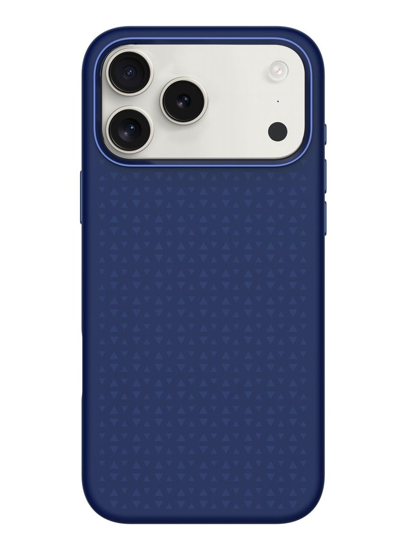 LEVELO Fiora MagSafe Liquid Silicone Case for iPhone 17 Pro with Pattern Design / Premium Silicone Grip / Shock-Resistant Bumper / Aluminum Alloy Frame for Camera & Buttons / Strong Magnet - Dark Blue - Image 1