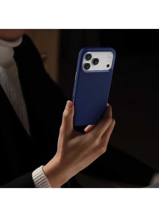 LEVELO Fiora MagSafe Liquid Silicone Case for iPhone 17 Pro with Pattern Design / Premium Silicone Grip / Shock-Resistant Bumper / Aluminum Alloy Frame for Camera & Buttons / Strong Magnet - Dark Blue - Image 4