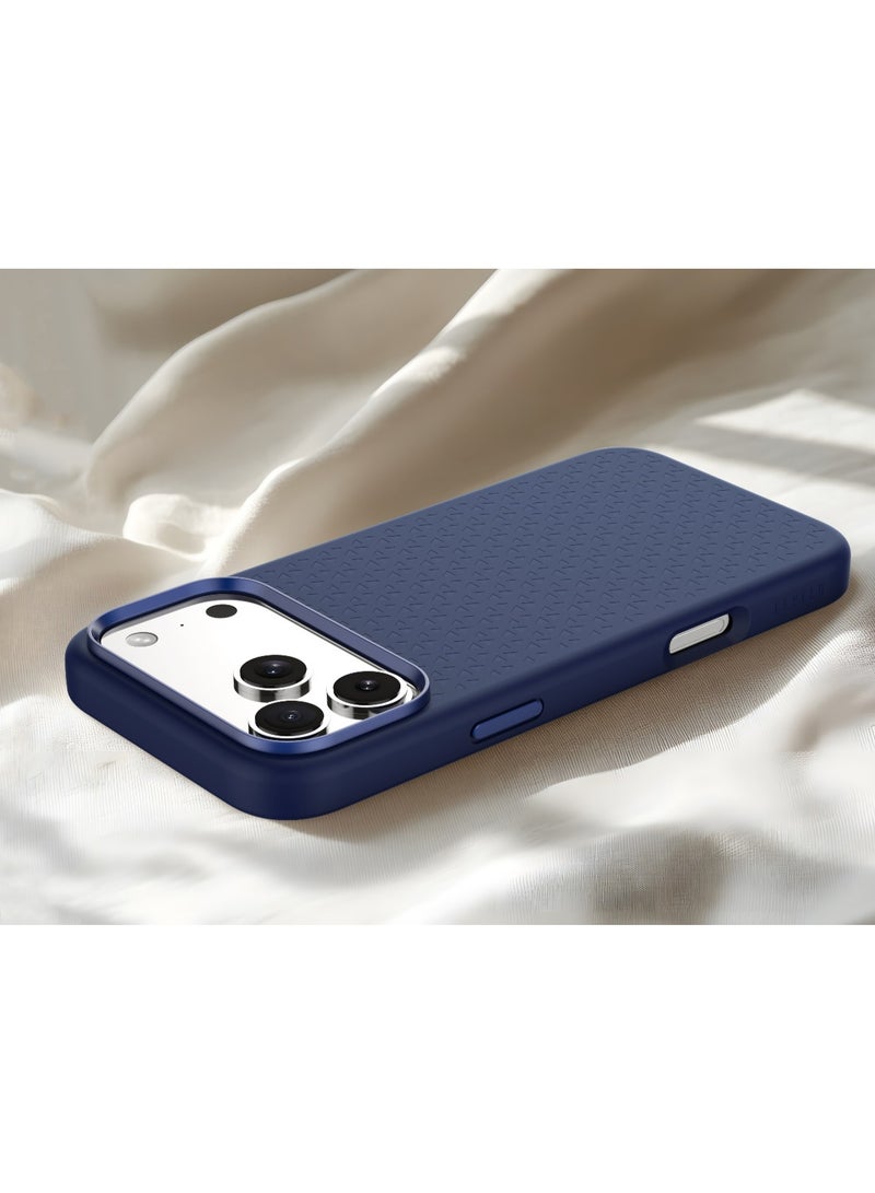 LEVELO Fiora MagSafe Liquid Silicone Case for iPhone 17 Pro with Pattern Design / Premium Silicone Grip / Shock-Resistant Bumper / Aluminum Alloy Frame for Camera & Buttons / Strong Magnet - Dark Blue - Image 2