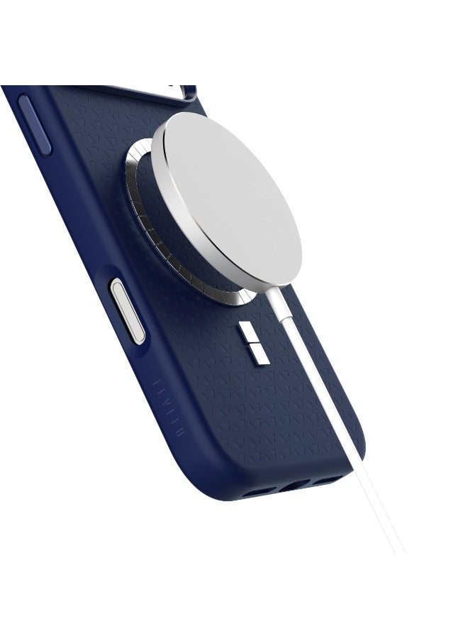 LEVELO Fiora MagSafe Liquid Silicone Case for iPhone 17 Pro with Pattern Design / Premium Silicone Grip / Shock-Resistant Bumper / Aluminum Alloy Frame for Camera & Buttons / Strong Magnet - Dark Blue - Image 5