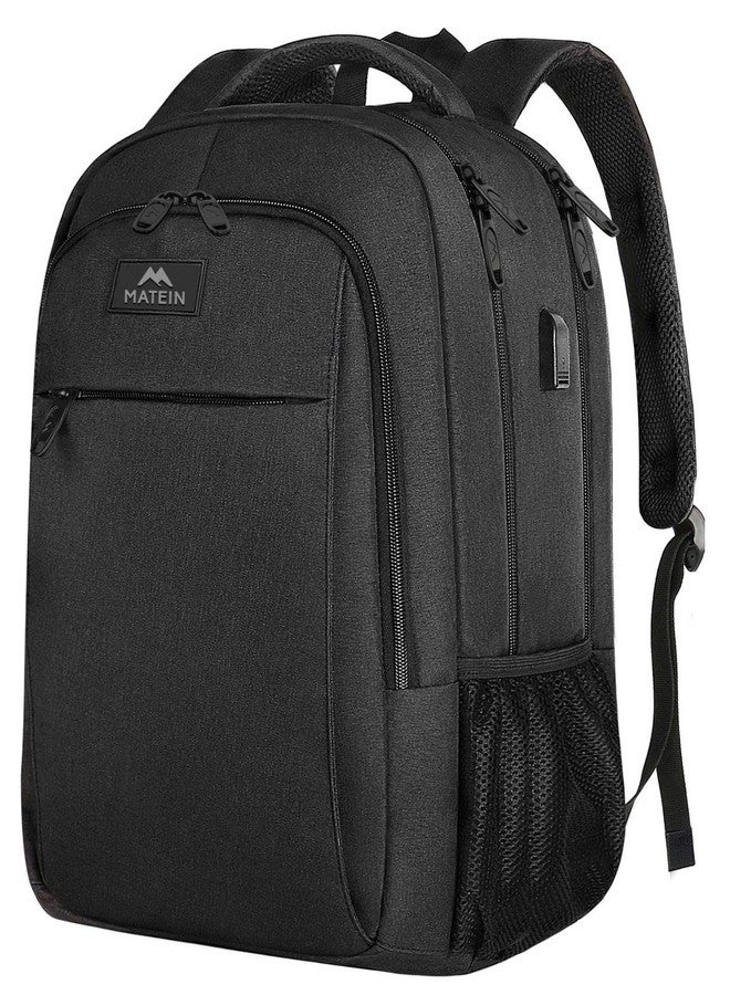 MATEIN 15.6 Inch Laptop Backpack for Men Women, Water Resistant Travel Notebook Bag with USB Charging Port, Anti Theft Business Office Computer Daypack for Work and College, Black - Image 1