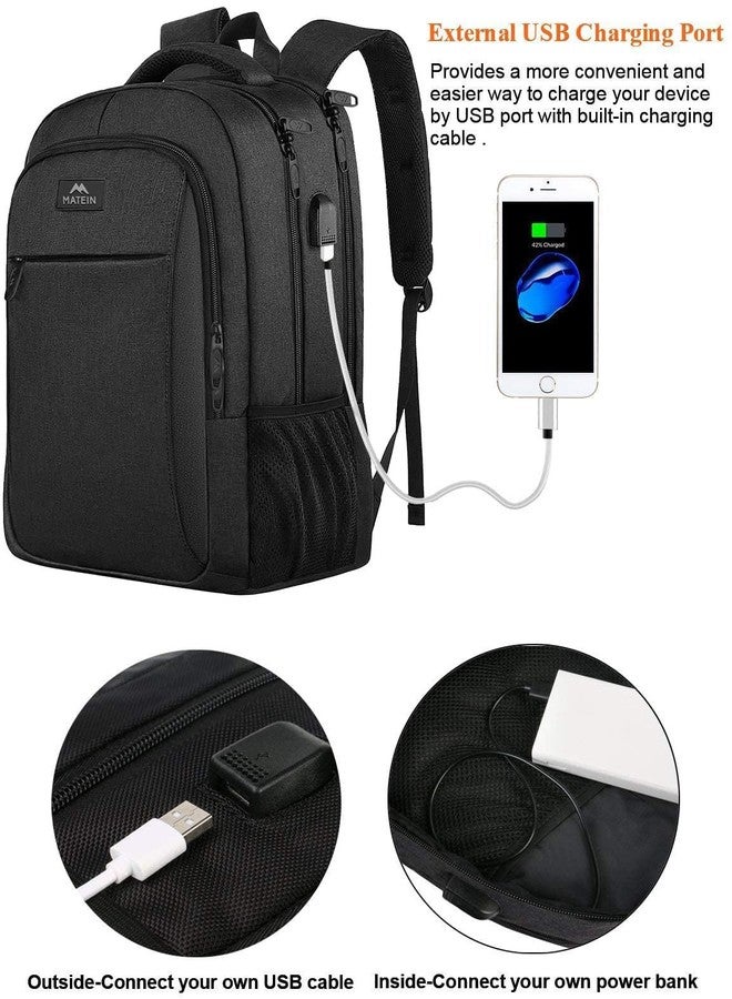 MATEIN 15.6 Inch Laptop Backpack for Men Women, Water Resistant Travel Notebook Bag with USB Charging Port, Anti Theft Business Office Computer Daypack for Work and College, Black - Image 3