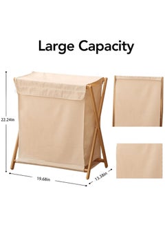 Bamboo Laundry Hamper Sorter Cart, Portable and Collapsible Folding Clothes Laundry Basket Storage with Removable Liner Bag, X Frame, Bamboo Laundry Organizer Cabinet for Bathroom (White with Lids) - pzsku/Z55527E91DA73B9C6E497Z/45/_/1717407277/ee378ea4-1939-4218-8503-9a89dcb75829