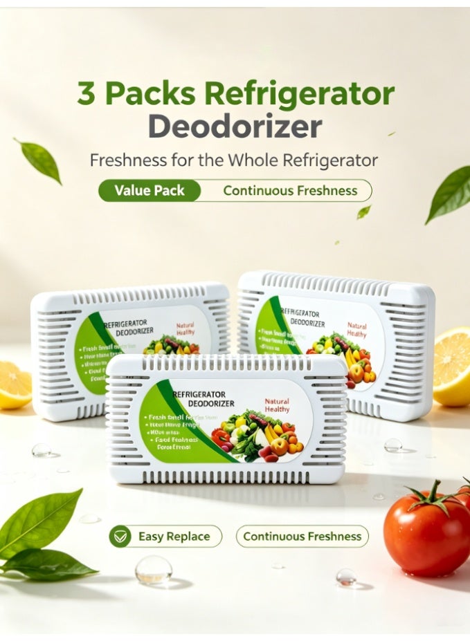 CityRiya-Long 3 Pcs Fridge Deodorizer Box, Natural Refrigerator Odor Remover, Effective Odor Absorber to Keep Food Fresh, Deodorant for Refrigerator Freezer (LB-A51-01-1) - Image 1