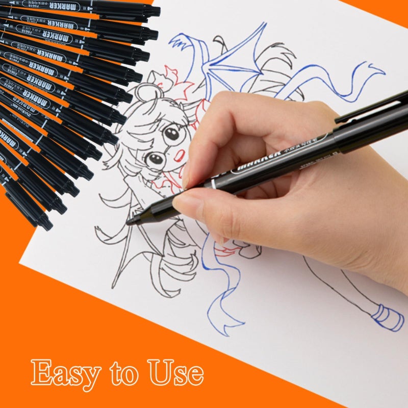 KASTWAVE Dual Tip Permanent Marker Pens, 12 Pack Black Fine and Ultra Fine Point Markers, Waterproof, Quick Drying, Non-Toxic Black Markers for Art, Drawing, Sketching, Glass, Plastic, Wood, Office, School - Image 3