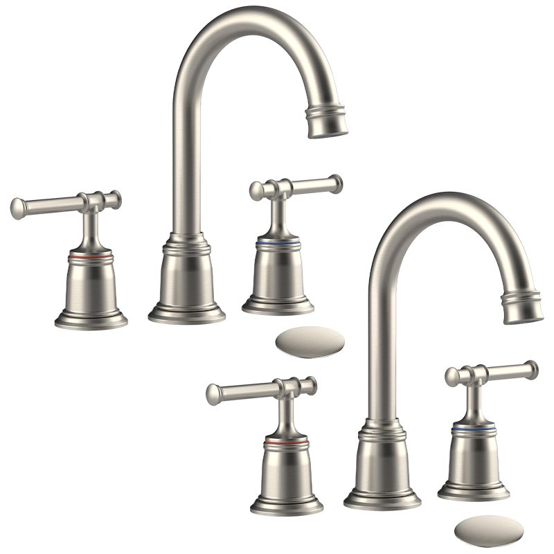 homfan Classical 8 inch Bathroom Faucet Bathroom faucets for Sink 3 Holes Widespread Brushed Nickel Bathroom Faucet with Pop Up Drain and cUPC LeadFree Hose Brushed Nickel 2 Packs - Image 2