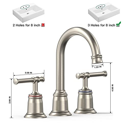 homfan Classical 8 inch Bathroom Faucet Bathroom faucets for Sink 3 Holes Widespread Brushed Nickel Bathroom Faucet with Pop Up Drain and cUPC LeadFree Hose Brushed Nickel 2 Packs - Image 3