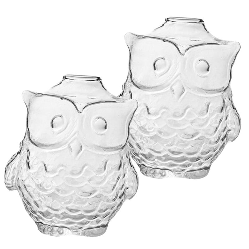 Owl Shaped Glass Hydroponic Plant Vase 9x7 5x8 5cm 2pcs Set Decorative Flower Bottle - Image 2