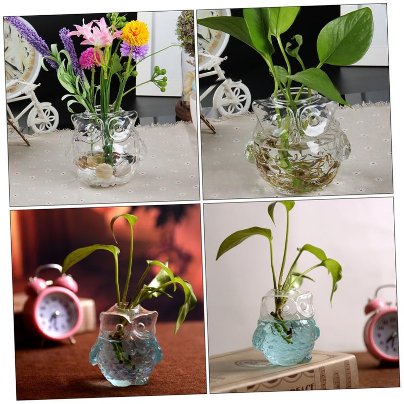 Owl Shaped Glass Hydroponic Plant Vase 9x7 5x8 5cm 2pcs Set Decorative Flower Bottle - Image 5