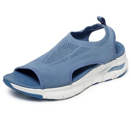 Skechers Women's Arch Fit - City Catch Womens Knit Slip-On Sandals, Slate, 8 - Image 1
