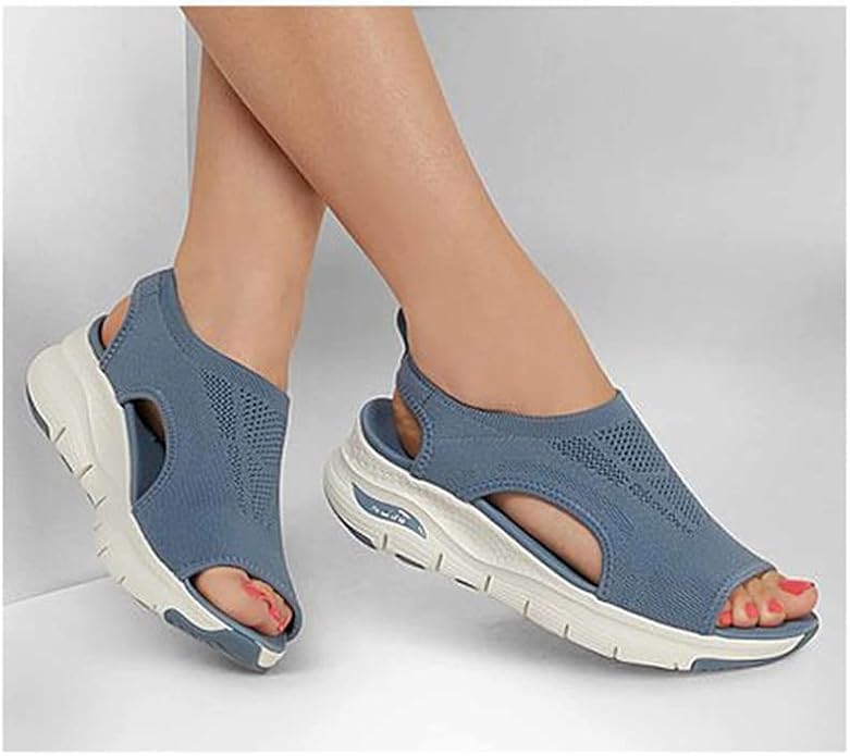 Skechers Women's Arch Fit - City Catch Womens Knit Slip-On Sandals, Slate, 8 - Image 3