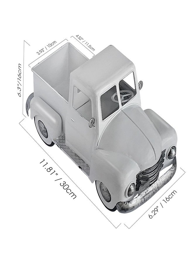 ديكور شاحنة بيضاء ريفية، ديكور شاحنة معدنية عتيقة، أحواض زهور ريفية خارجية/داخلية على شكل شاحنات، ديكور طاولة خريفي مزخرف، هدايا سيارات قابلة للجمع - Image 2