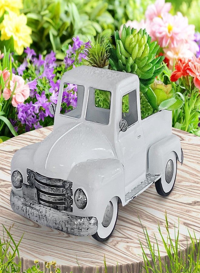 ديكور شاحنة بيضاء ريفية، ديكور شاحنة معدنية عتيقة، أحواض زهور ريفية خارجية/داخلية على شكل شاحنات، ديكور طاولة خريفي مزخرف، هدايا سيارات قابلة للجمع - Image 3