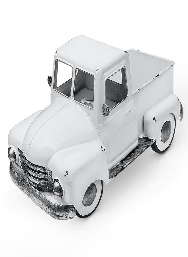 ديكور شاحنة بيضاء ريفية، ديكور شاحنة معدنية عتيقة، أحواض زهور ريفية خارجية/داخلية على شكل شاحنات، ديكور طاولة خريفي مزخرف، هدايا سيارات قابلة للجمع - Image 1