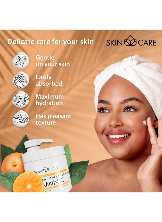 Skin care Skin Care Vitamin C 3-in-1 Moisturizer Face Cream, Neck and Hands - Treatment for Crepey Texture, Wrinkles and Sagging - Daily Lotion for All Skin Types - 16.9 fl. oz. - Image 4