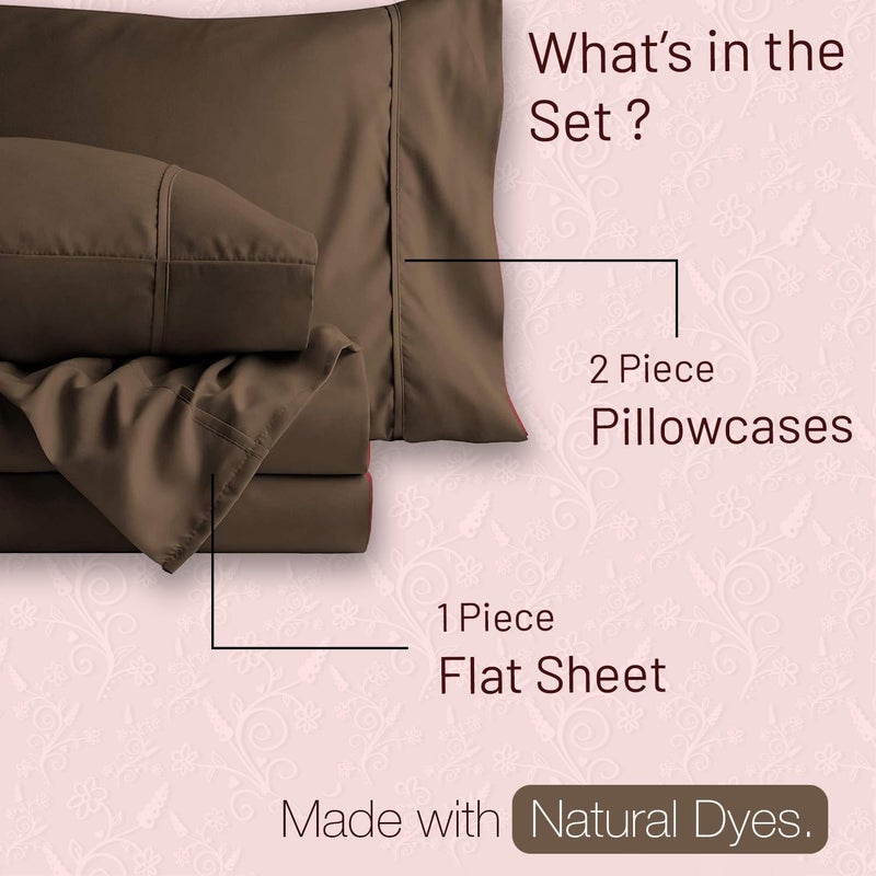 HOME SHEETS أوراق المنزل سوبر كين عادي ساتين 600 TC 100 قطن حجم سوبر كين 108 × 108 بوصة مع 4 أغطية وسائد 18 × 28 بوصة لون شوكولاتة سادة - Image 5