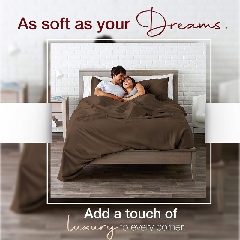 HOME SHEETS أوراق المنزل سوبر كين عادي ساتين 600 TC 100 قطن حجم سوبر كين 108 × 108 بوصة مع 4 أغطية وسائد 18 × 28 بوصة لون شوكولاتة سادة - Image 3