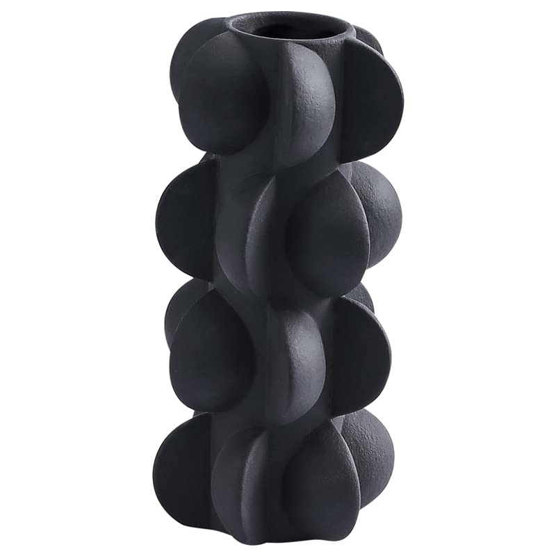 9Inch Ceramic Flower Vase for Modern Farmhouse Decoration Black Flower Vase for Home Decor Living Room Home Office CenterpieceTable and Wedding Small Black