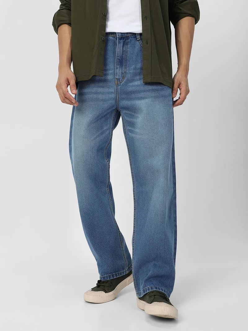 Urbano Fashion Men's Light Blue Loose Baggy Fit Washed Jeans Non-Stretchable