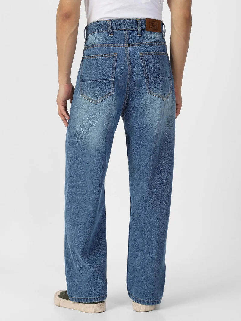 Urbano Fashion  Urbano Fashion Men's Light Blue Loose Baggy Fit Washed Jeans Non-Stretchable for Men | Best Price UAE