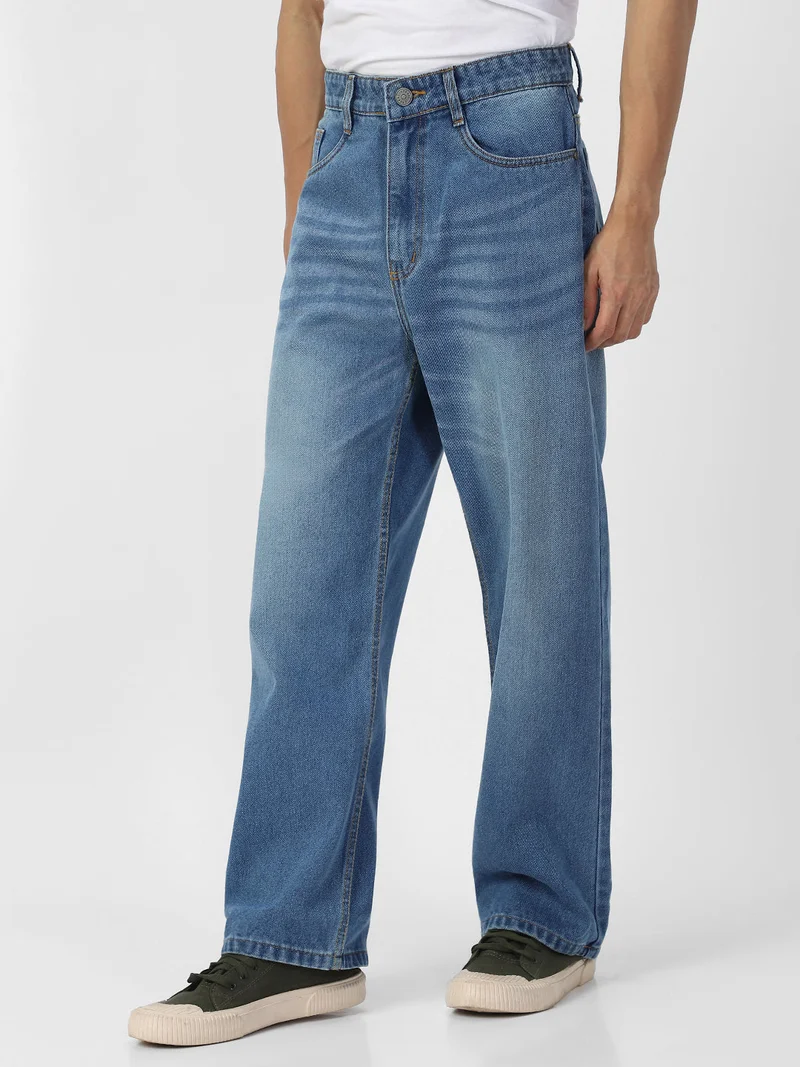 Urbano Fashion  Urbano Fashion Men's Light Blue Loose Baggy Fit Washed Jeans Non-Stretchable for Men | Best Price UAE