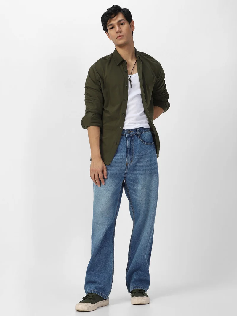 Urbano Fashion  Urbano Fashion Men's Light Blue Loose Baggy Fit Washed Jeans Non-Stretchable for Men | Best Price UAE